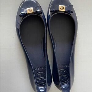 Tory Burch Dark Blue Jelly Ballet Flats with Bow- Size 7